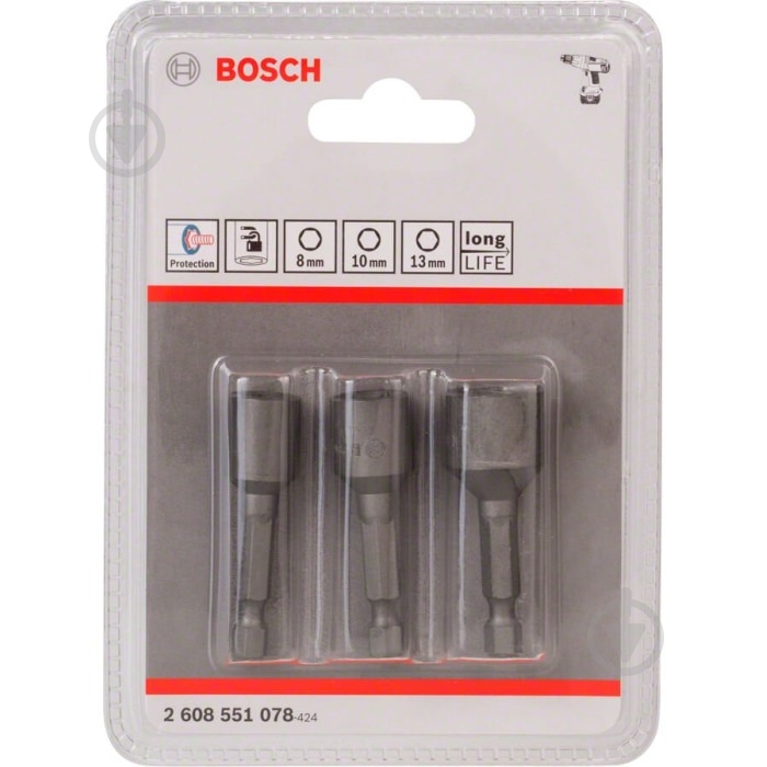 Bosch 3 торцевых ключа Extra Hard магніт 8/10/13 мм х 50 мм 3 шт. 2608551078 - фото 2