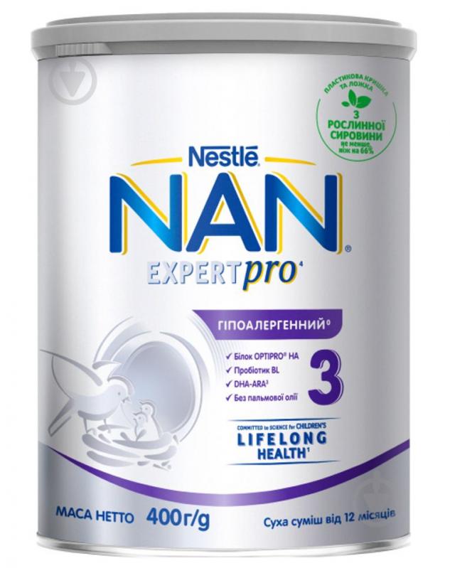Суха молочна суміш NAN NAN Гіпоалергенний 3 Optipro HA 400 г 7613034080028. - фото 1