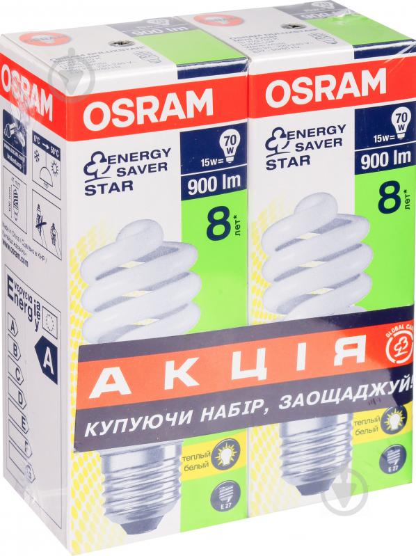 Лампа КЛЛ Osram Dstar Twist 2 шт. в упаковке 15 Вт E27 2700 К 220-240 В 4052899916333 - фото 2