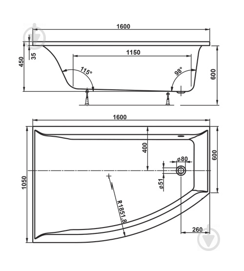 Ванна акриловая Vagnerplast Veronella 160 left 160х105 см bianco - фото 3