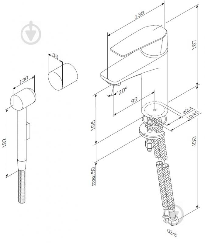 Смеситель для умывальника AM.PM с гигиеническим душем Gem F90E03000 - фото 8