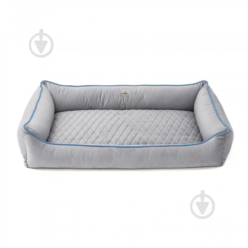 Лежак PETBED Лакки 3XL 120х80 см h-24 см велюр серый/кант голубой - фото 3 Лежак PETBED Лакки 3XL 120х80 см h-24 см велюр серый/кант голубой - фото 3