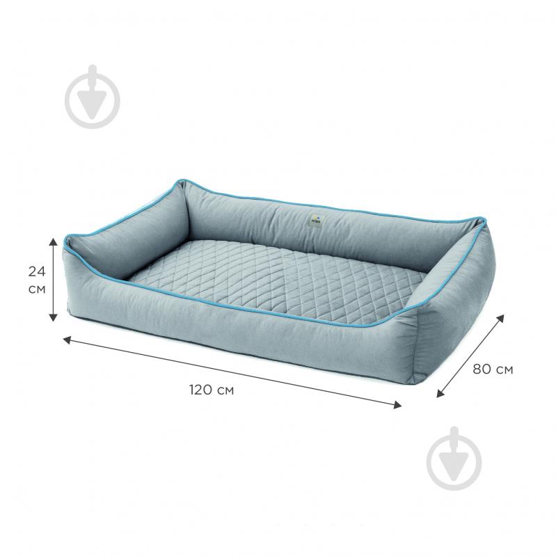 Лежак PETBED Лакки 3XL 120х80 см h-24 см велюр серый/кант голубой - фото 2 Лежак PETBED Лакки 3XL 120х80 см h-24 см велюр серый/кант голубой - фото 2