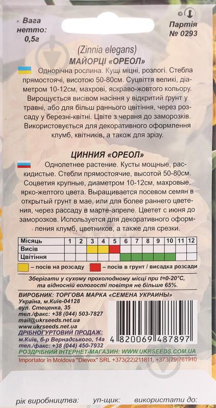 Семена Насіння України цинния Ореол 0,5 г - фото 2