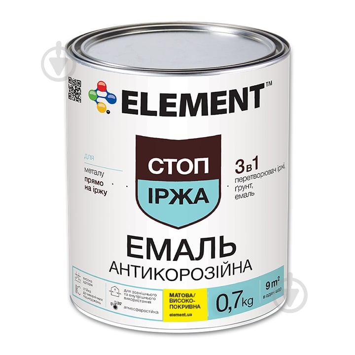 Эмаль Element антикоррозионная графит мат 0,7 кг - фото 1