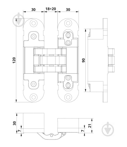 Петля Otlav Invisacta с колпачками 120x30мм матовый хром универсальная 1 шт. - фото 2