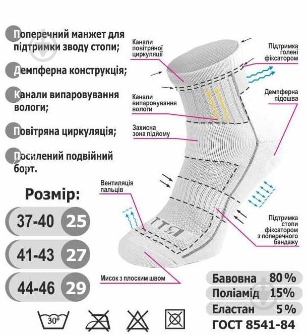 Шкарпетки трекінгові Львівська Шкарпеткова Кооператива 2000311527 р.27 чорний із сірим - фото 3