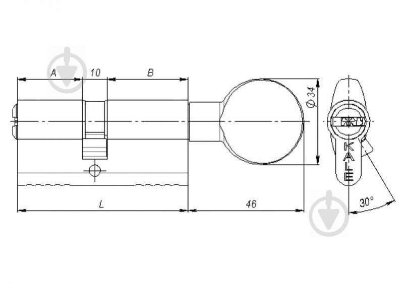 Цилиндр Kale 164 35x35 ключ-вороток 80 мм никель - фото 2