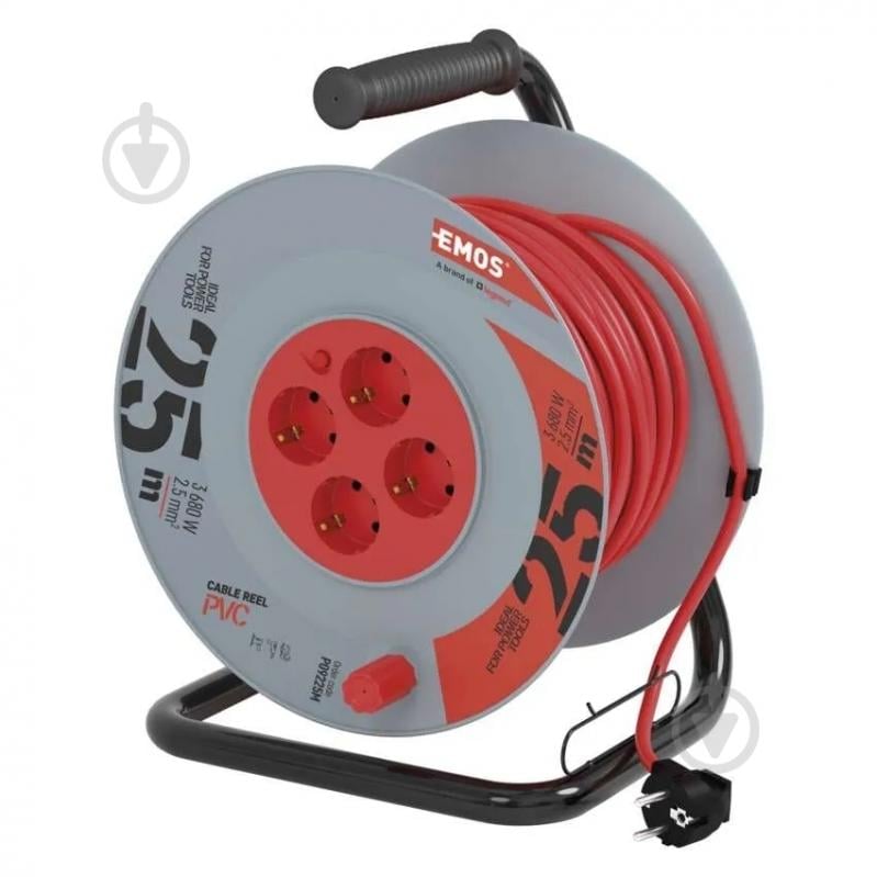Подовжувач на котушці Emos із заземленням 4 гн. синій 25 м P09225M - фото 1 Подовжувач на котушці Emos із заземленням 4 гн. синій 25 м P09225M - фото 1