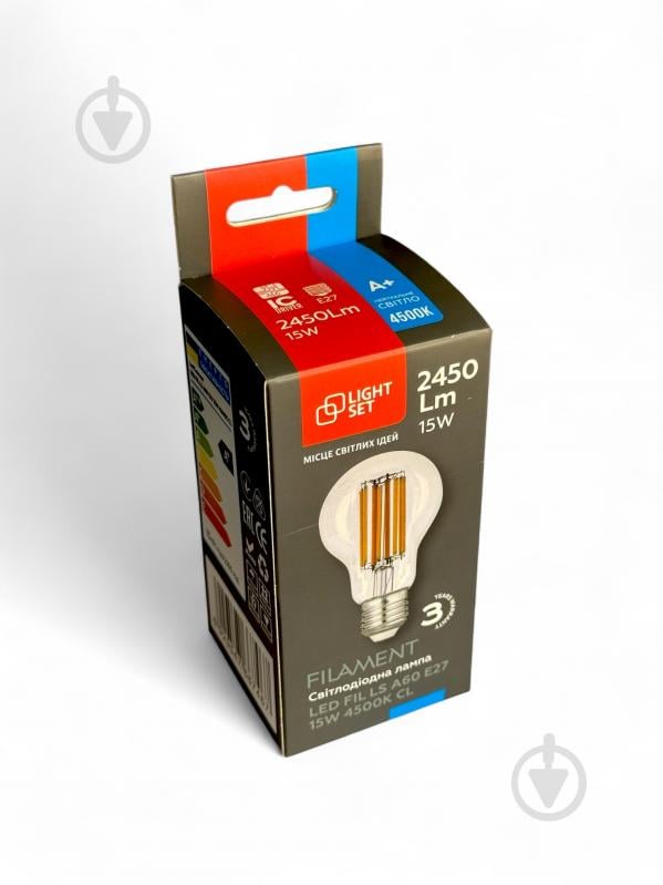 Лампа світлодіодна LIGHT SET LS A60 15 Вт E27 4500 К 220 В прозора - фото 3