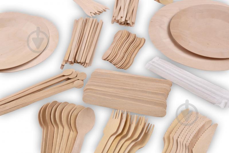 Вилка одноразовая деревянная для картофеля фри 120 мм Ecowood 200 шт. - фото 4