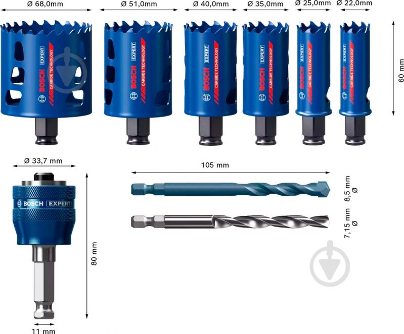 Набір коронок Bosch Tough Material 9pc Set 2608900446 - фото 2