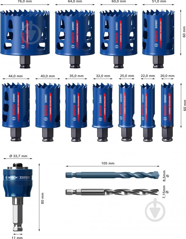 Набор коронок Bosch Tough Material 14pc Set 2608900447 - фото 2