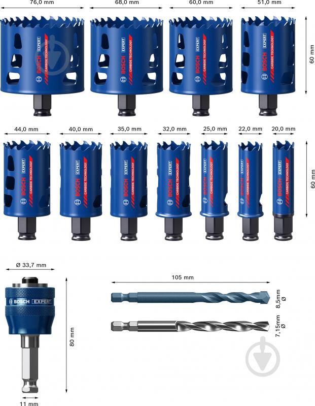 Набор коронок Bosch Tough Material 14pc Set 2608900448 - фото 2 Набор коронок Bosch Tough Material 14pc Set 2608900448 - фото 2
