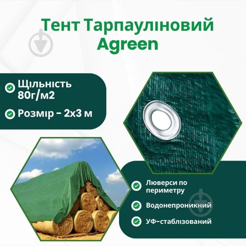 Тент универсальный AGREEN 80 г/квм, 2м х 3м темно-зеленый - фото 5