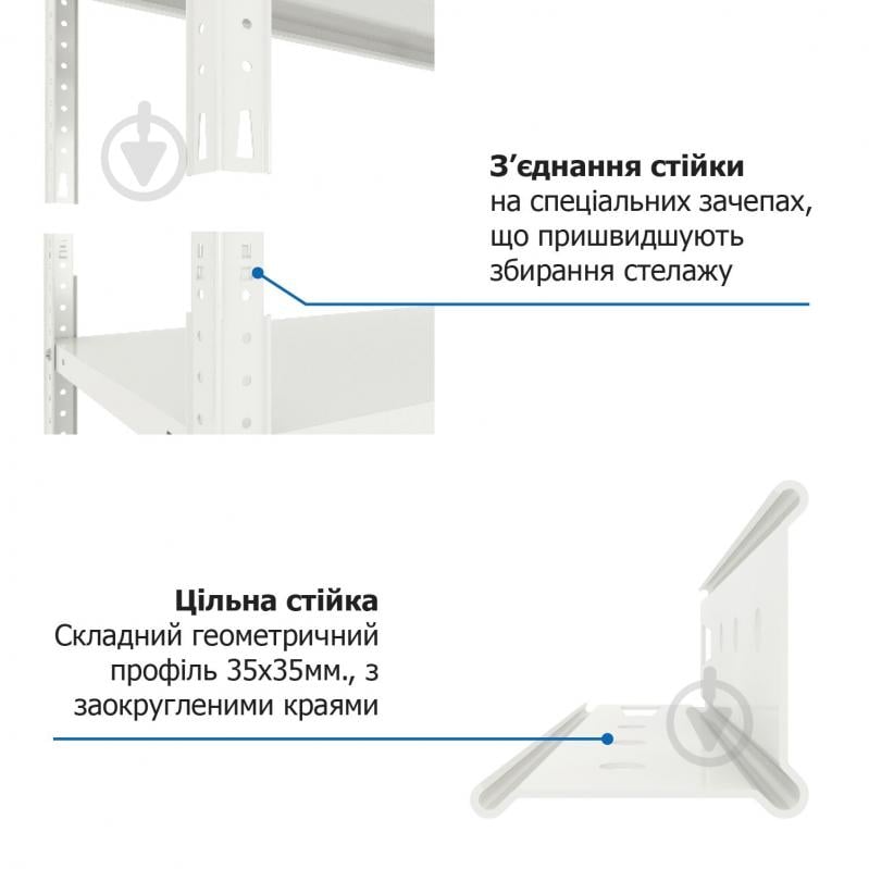 Стеллаж металлический Меткас Кронос 1800x900x400 мм белый глянец металл полки 5 шт. краска - фото 9