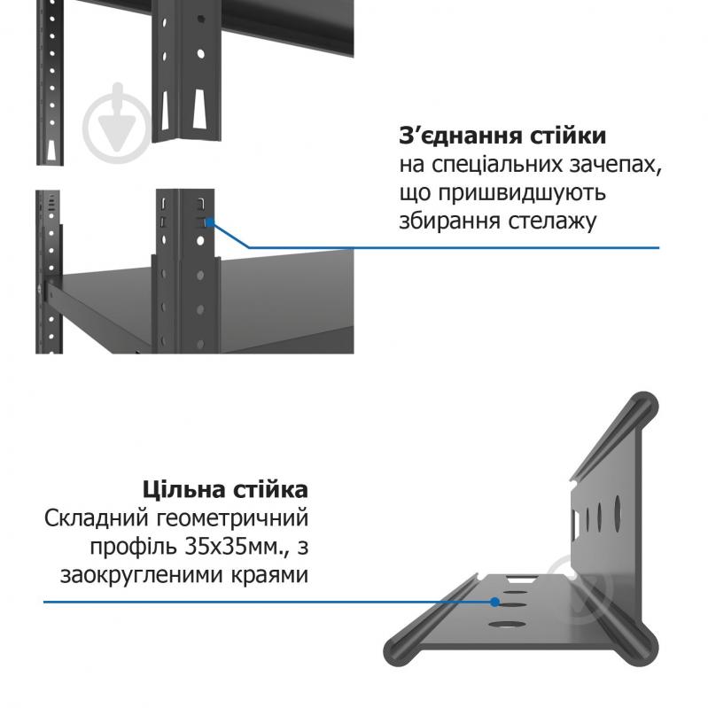 Стелаж металевий Меткас Кронос 1800x1000x500 мм антрацит метал полиці 5 шт. фарба - фото 8