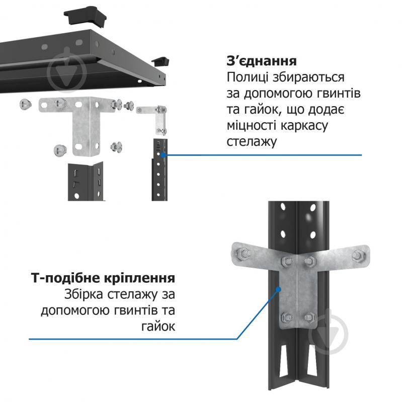 Стеллаж металлический Меткас Кронос 1800x1000x600 мм антрацит металл полки 5 шт. краска - фото 9