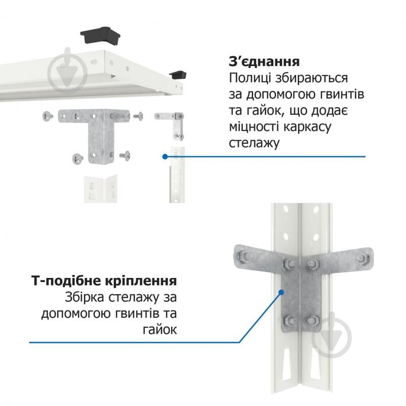 Стеллаж металлический Меткас Кронос белый глянец 1800x1000x400 мм металл полка 5 шт. краска - фото 11