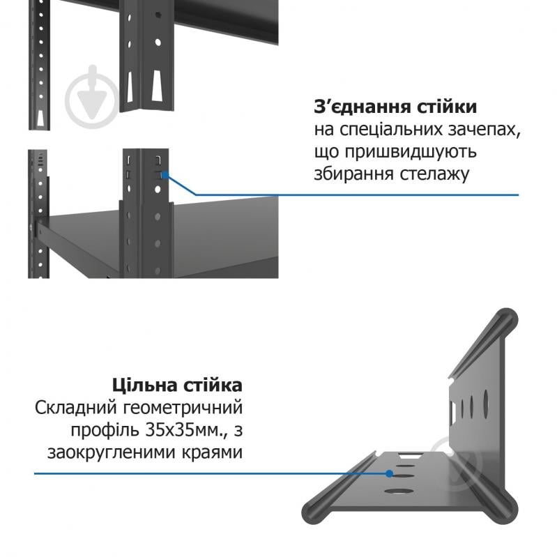 Стелаж металевий Меткас Кронос 2200x1000x500 мм антрацит метал полиці 6 шт. фарба - фото 9