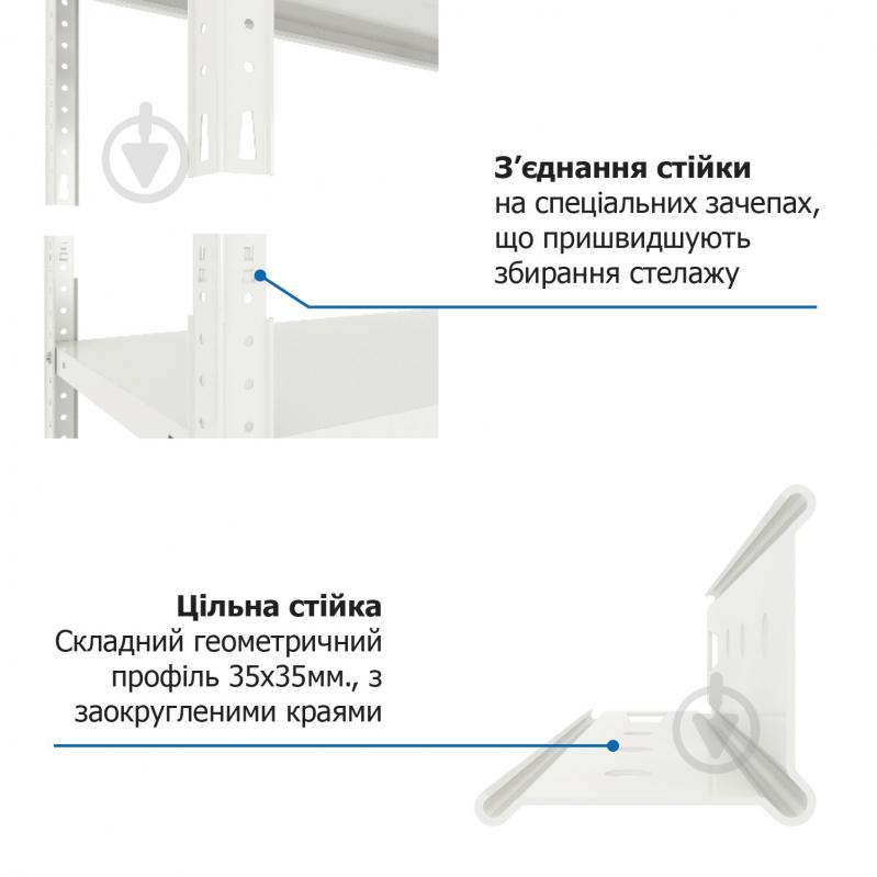 Стеллаж металлический Меткас Кронос белый глянец 1800x1200x500 мм металл полка 5 шт. краска - фото 10