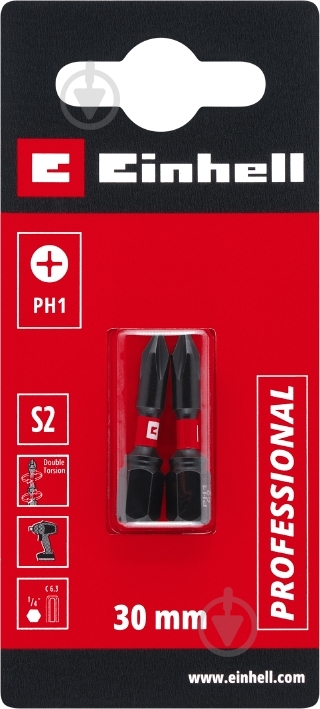 Бита торсионная Einhell 30 мм S2 PH1 2 шт. 132010 - фото 2 Бита торсионная Einhell 30 мм S2 PH1 2 шт. 132010 - фото 2