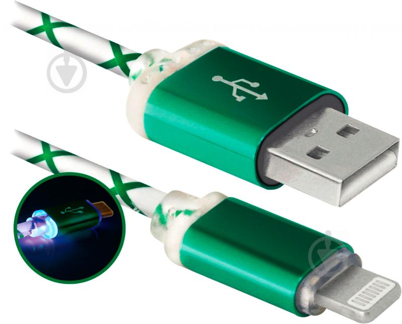 Кабель Defender Lightning – USB 1 м зеленый ACH03-03LT (87553) - фото 2