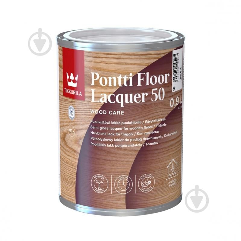 Лак Pontti Floor Laquer 50, база EP TIKKURILA напівглянець безбарвний 0,9 л 0,934 кг - фото 1