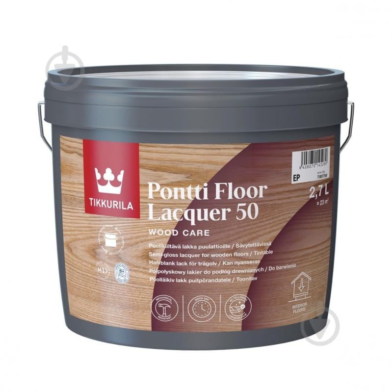 Лак Pontti Floor Lacquer 50, база EP TIKKURILA напівглянець безбарвний 2,7 л 2,937 кг - фото 1