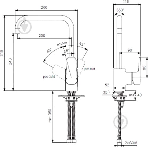 Змішувач для кухні Ideal Standard Ceraplan-3 B0725AA - фото 4