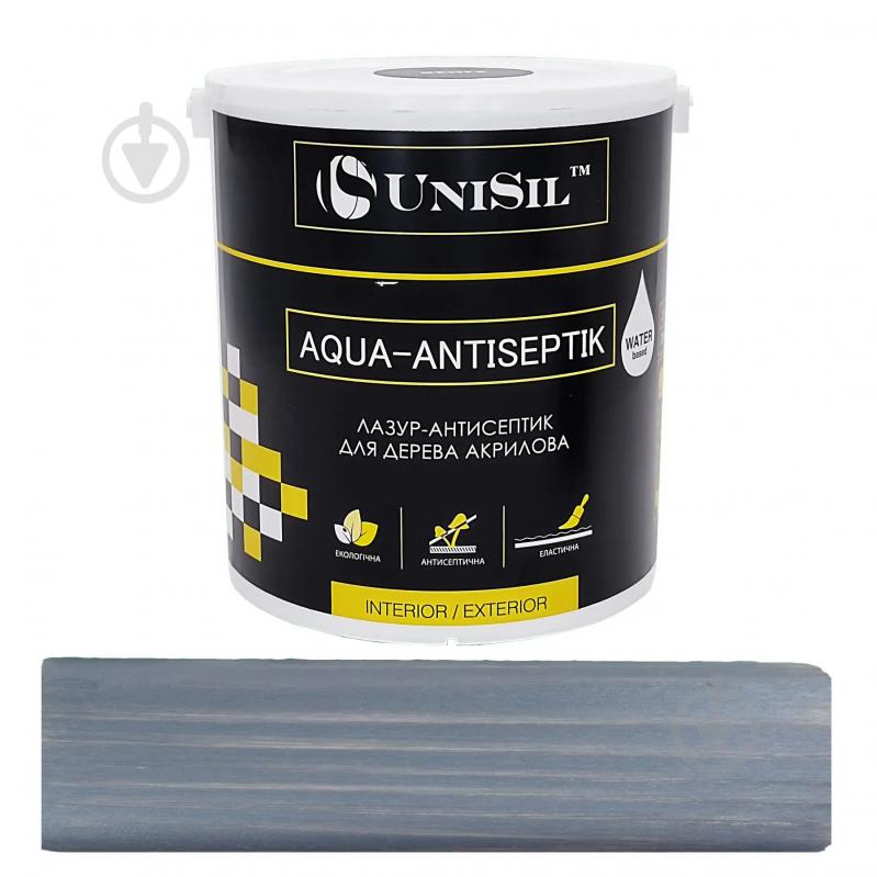 Лазурь-антисептик UniSil для дерева Aqua Antiseptik графит шелковистый глянец 2,5 л - фото 1