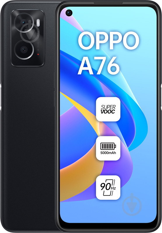 Смартфон OPPO A76 4/128GB glowing black (CPH2375) - фото 1