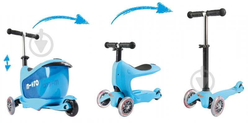 Самокат-беговел Micro Mini2go deluxe blue plus серо-голубой ММD034 - фото 2