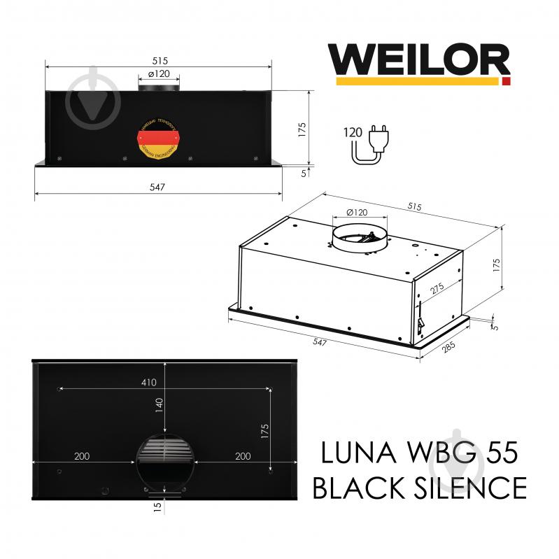 Вытяжка WEILOR LUNA WBG 55 BLACK SILENCE - фото 16 Вытяжка WEILOR LUNA WBG 55 BLACK SILENCE - фото 16