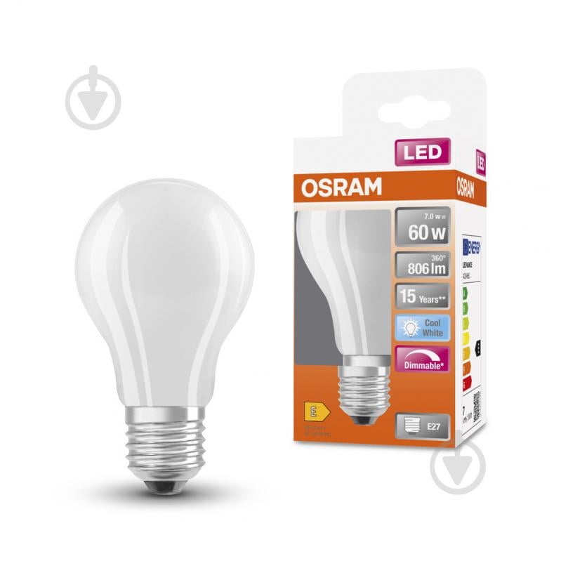 Лампа светодиодная Osram FIL Parathom Dim A60 6,5 Вт E27 4000 К 220 В прозрачная 4058075100879 - фото 2