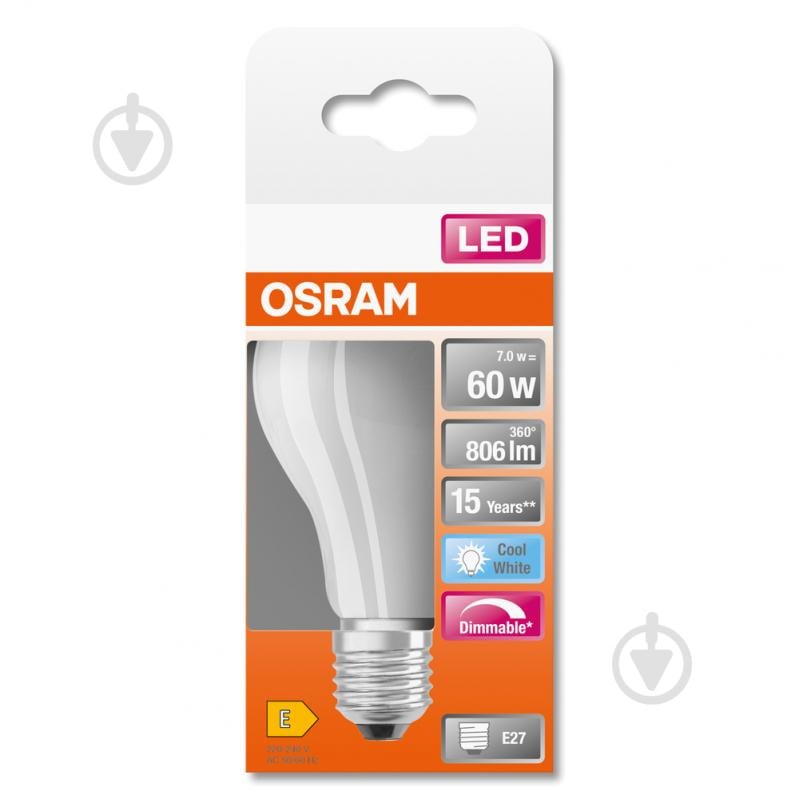 Лампа светодиодная Osram FIL Parathom Dim A60 6,5 Вт E27 4000 К 220 В прозрачная 4058075100879 - фото 3