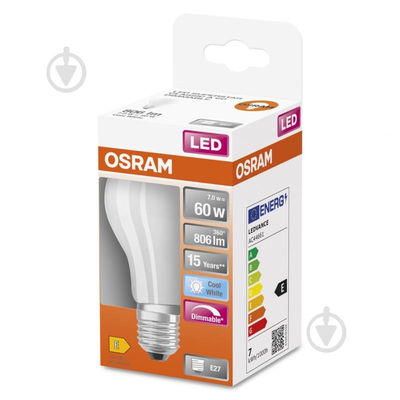 Лампа светодиодная Osram FIL Parathom Dim A60 6,5 Вт E27 4000 К 220 В прозрачная 4058075100879 - фото 4