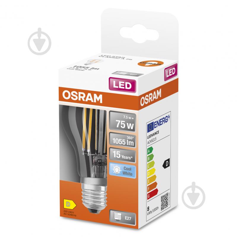 Лампа светодиодная Osram FIL A60 7,5 Вт E27 4000 К 220 В прозрачная 4058075817456 - фото 4