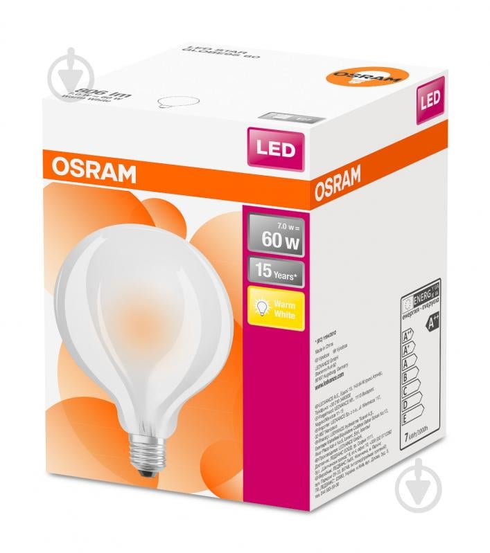 Лампа світлодіодна Osram FILGlass G95 6,5 Вт E27 2700 К 220 В матова 4058075111530 - фото 2