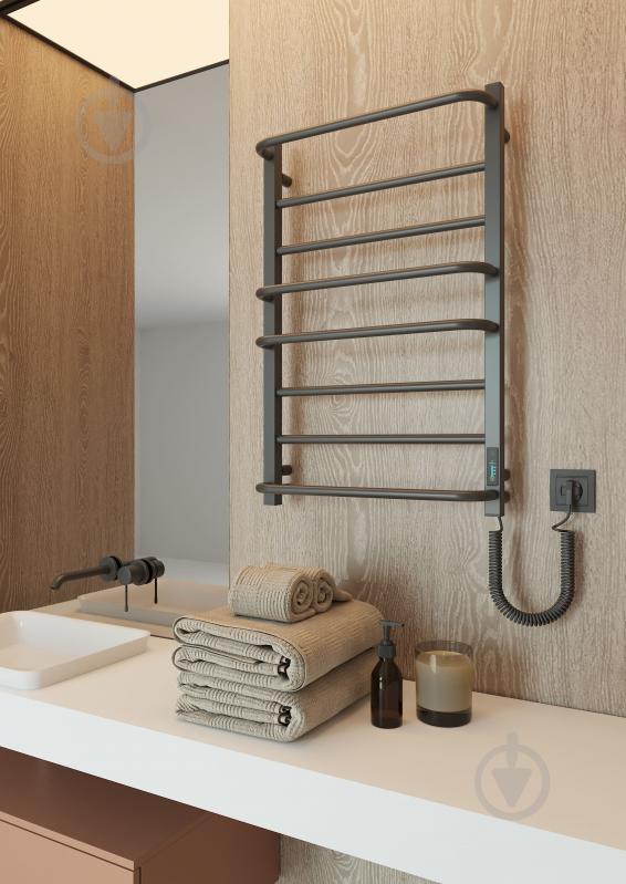 Полотенцесушитель электрический Elna Каскад Люкс Т 8 (800*530) черная с диммером t - фото 1