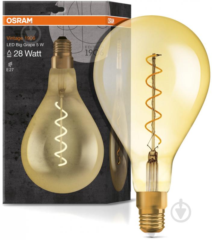 Лампа светодиодная Osram Vintage Grape FIL Gold A160 5 Вт E27 2000 К 220 В желтая 4058075091993 - фото 1