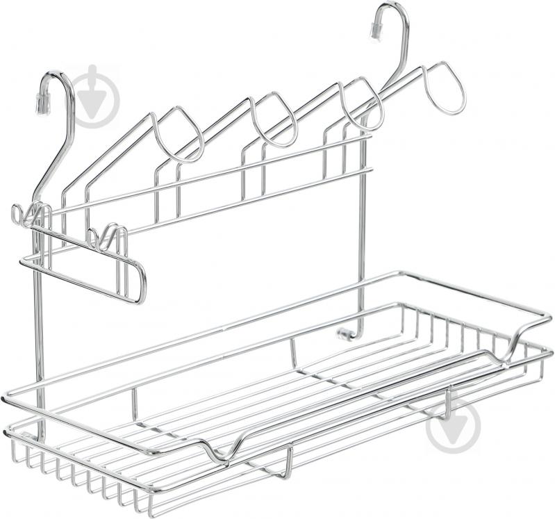 Полка на рейлинг Sakura® KS-2055 для стаканов и чашек с крючками 390х173х265 мм хром - фото 2