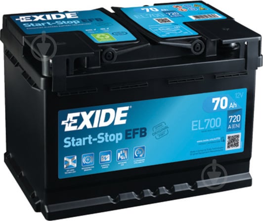 Акумулятор автомобільний EXIDE Start-Stop EFB 70Ah 720A 12V «+» праворуч (EL700) - фото 1