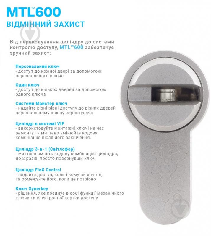 Циліндр Mul-T-Lock MTL600/INTERACTIVE+ 35x35 ключ-вороток 70 мм чорний/чорний - фото 6