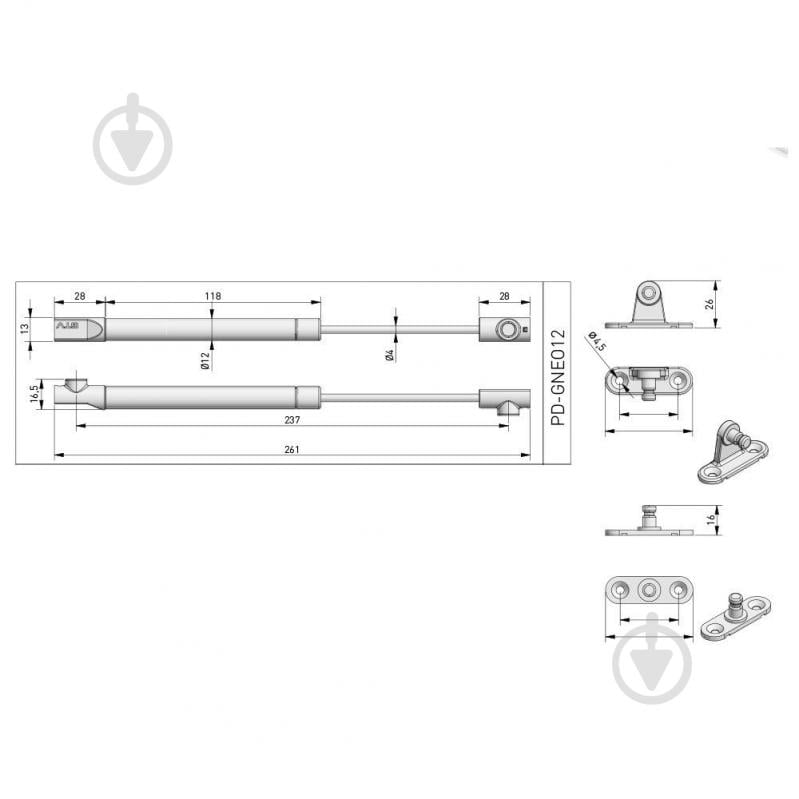 Амортизатор GTV Neo 60 N d-12 мм PD-GNEO12-60-10M газовий без доводчика - фото 2