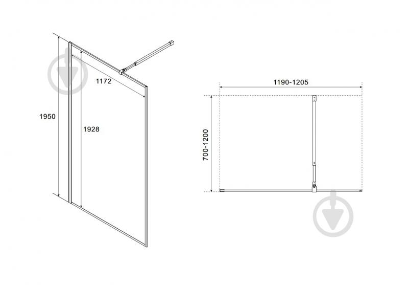 Стенка душевая Koller Pool AQWC70120CI AQUA Walk-IN Chrome 1200x1950x(700-1200) - фото 4