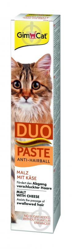 Ласощі GimCat паста для котів з чутливим травленням DUO PASTE Anti-hairball мальт та сир 50 г G-427218 - фото 1