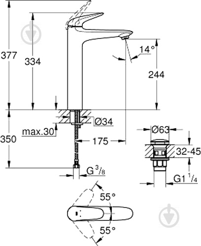 Змішувач для умивальника Grohe Wave 23585001 - фото 5