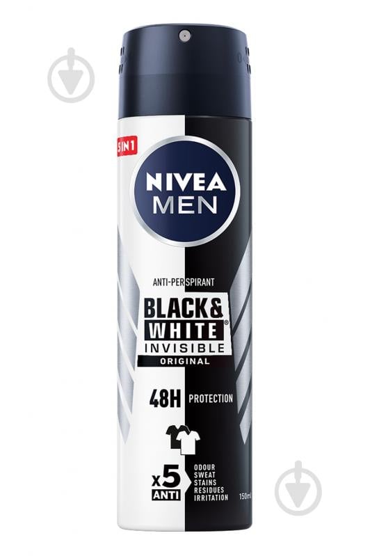 Антиперспірант для чоловіків Nivea Чорне та біле Невидимий Original 150 мл - фото 1