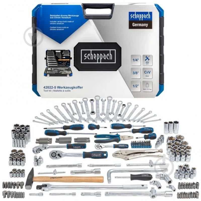 Набор ручного инструмента Scheppach 202 шт. SCH-42022-5 - фото 1 Набор ручного инструмента Scheppach 202 шт. SCH-42022-5 - фото 1